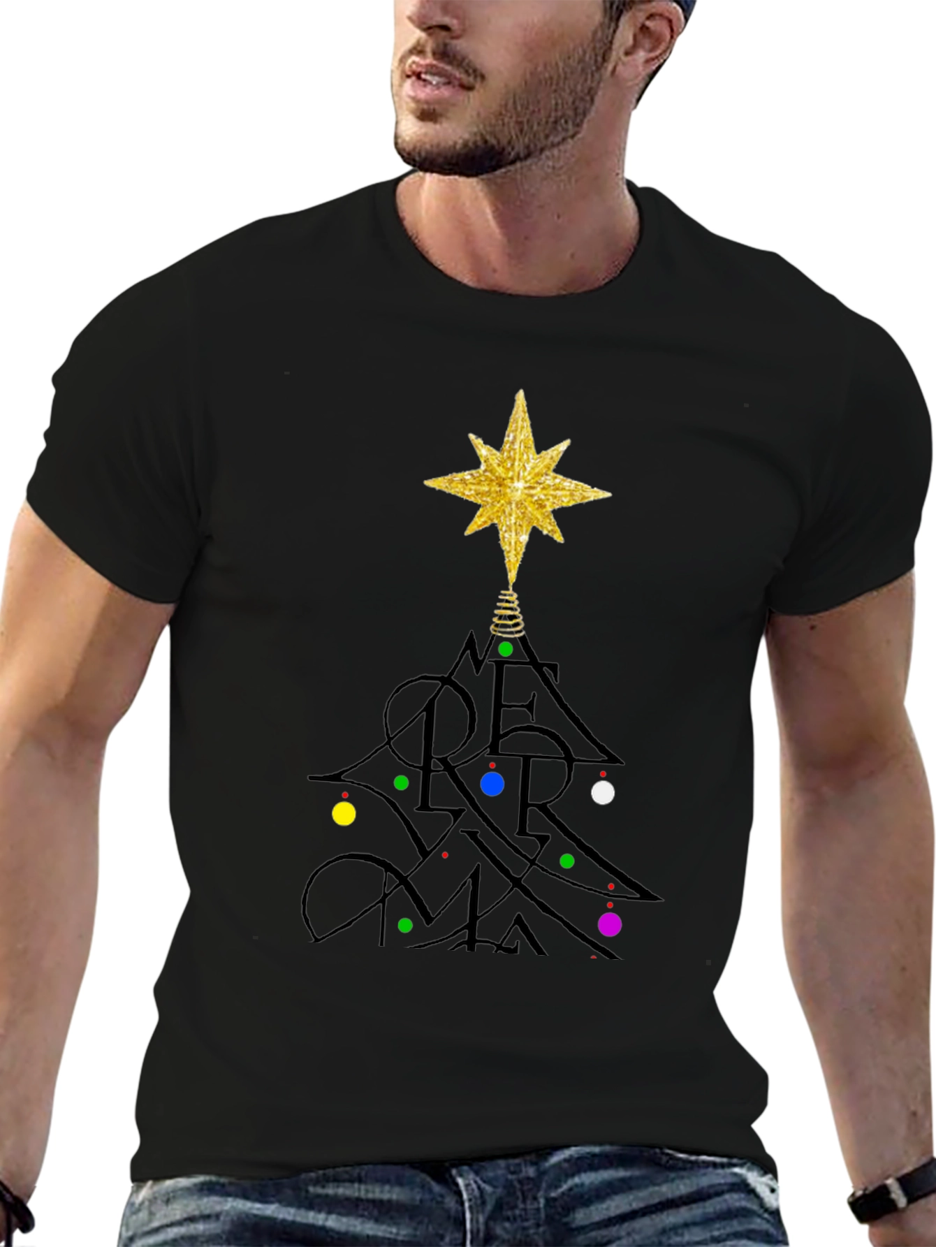 Festive Merry Christmas Tree Graphic T-Shirt