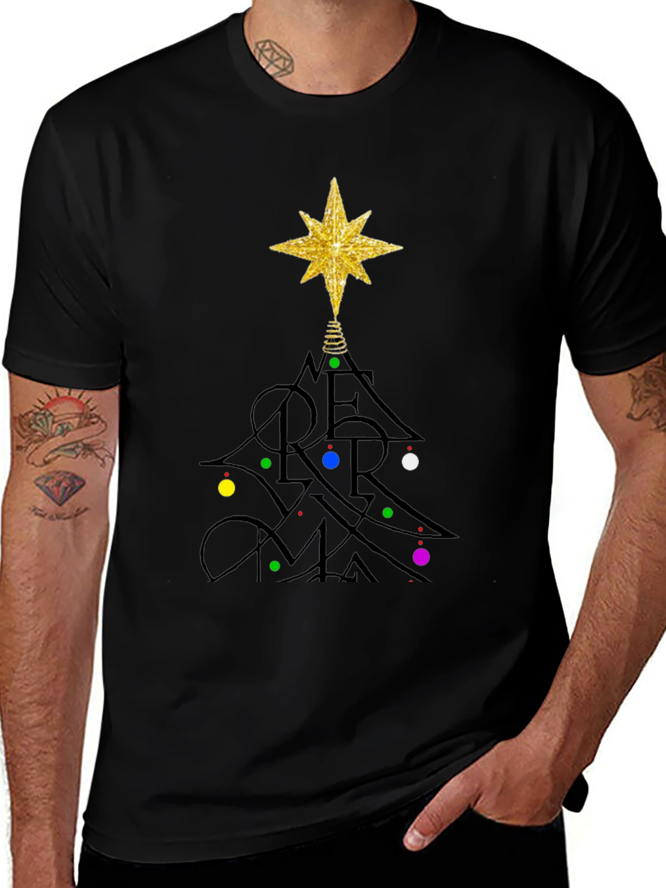 Festive Merry Christmas Tree Graphic T-Shirt