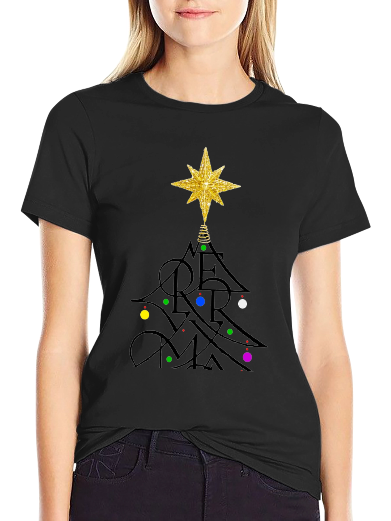 Festive Merry Christmas Tree Graphic T-Shirt