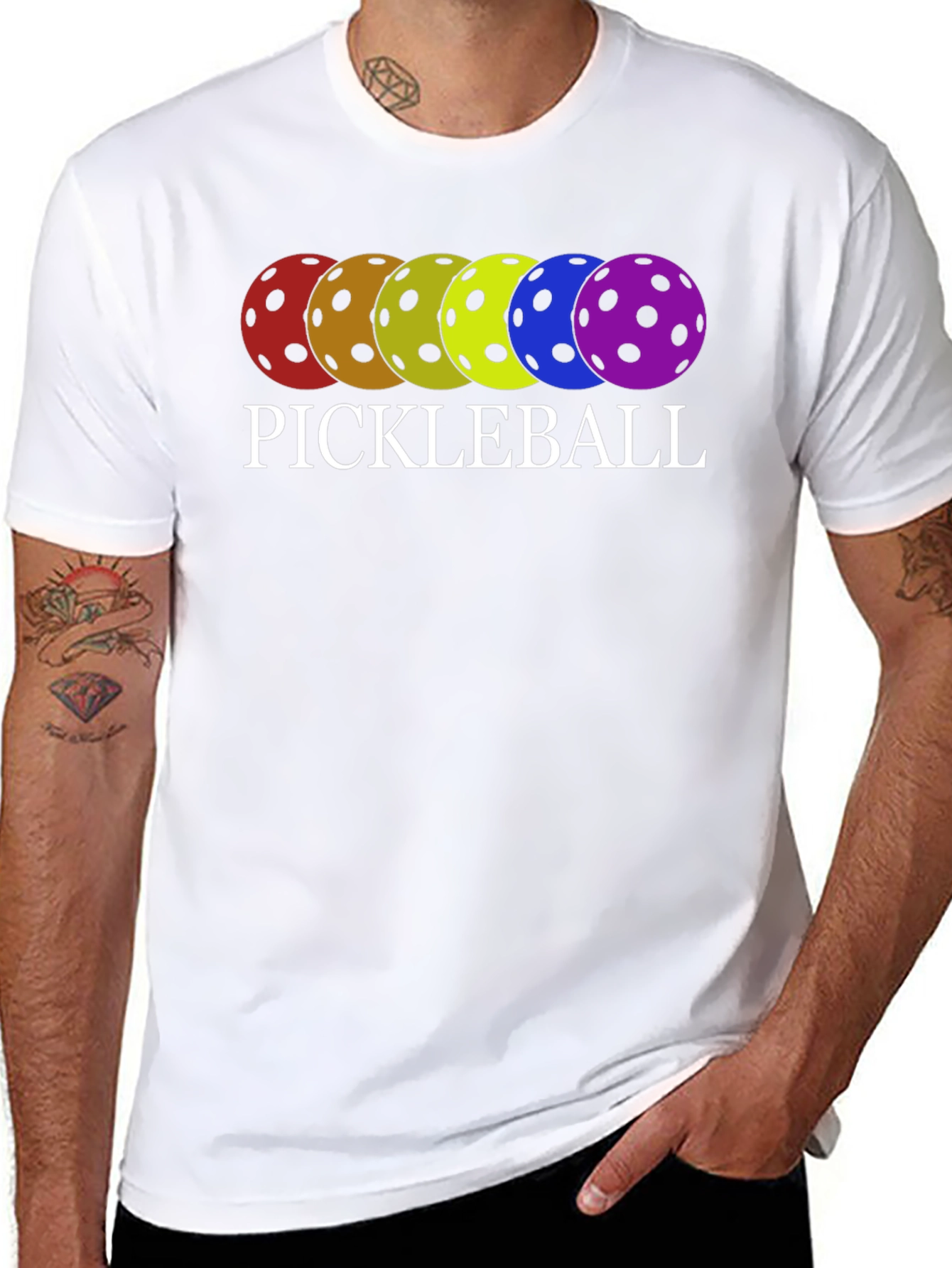 Pickleball T-Shirt Rainbow Ball Design