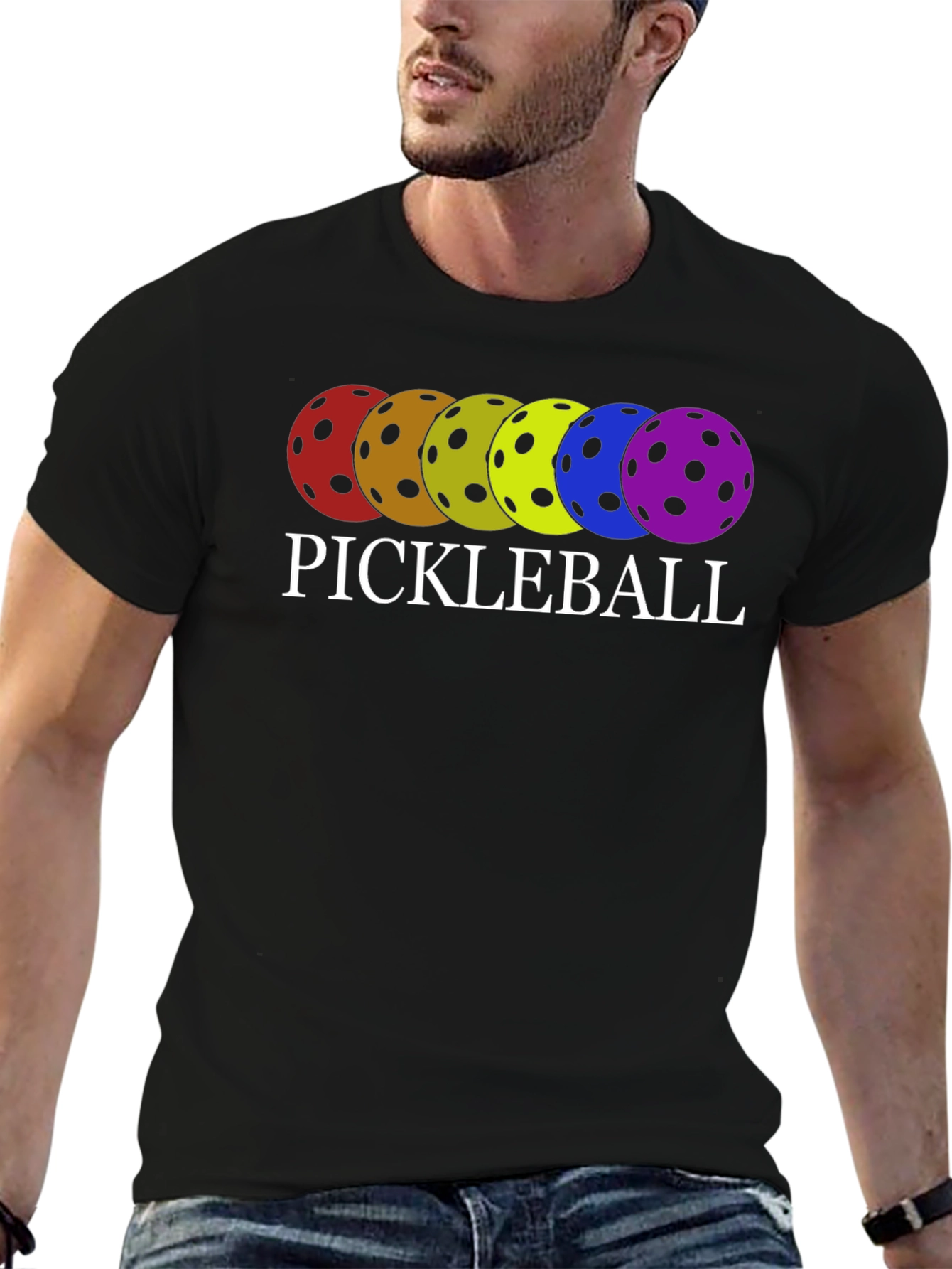 Pickleball T-Shirt Rainbow Ball Design