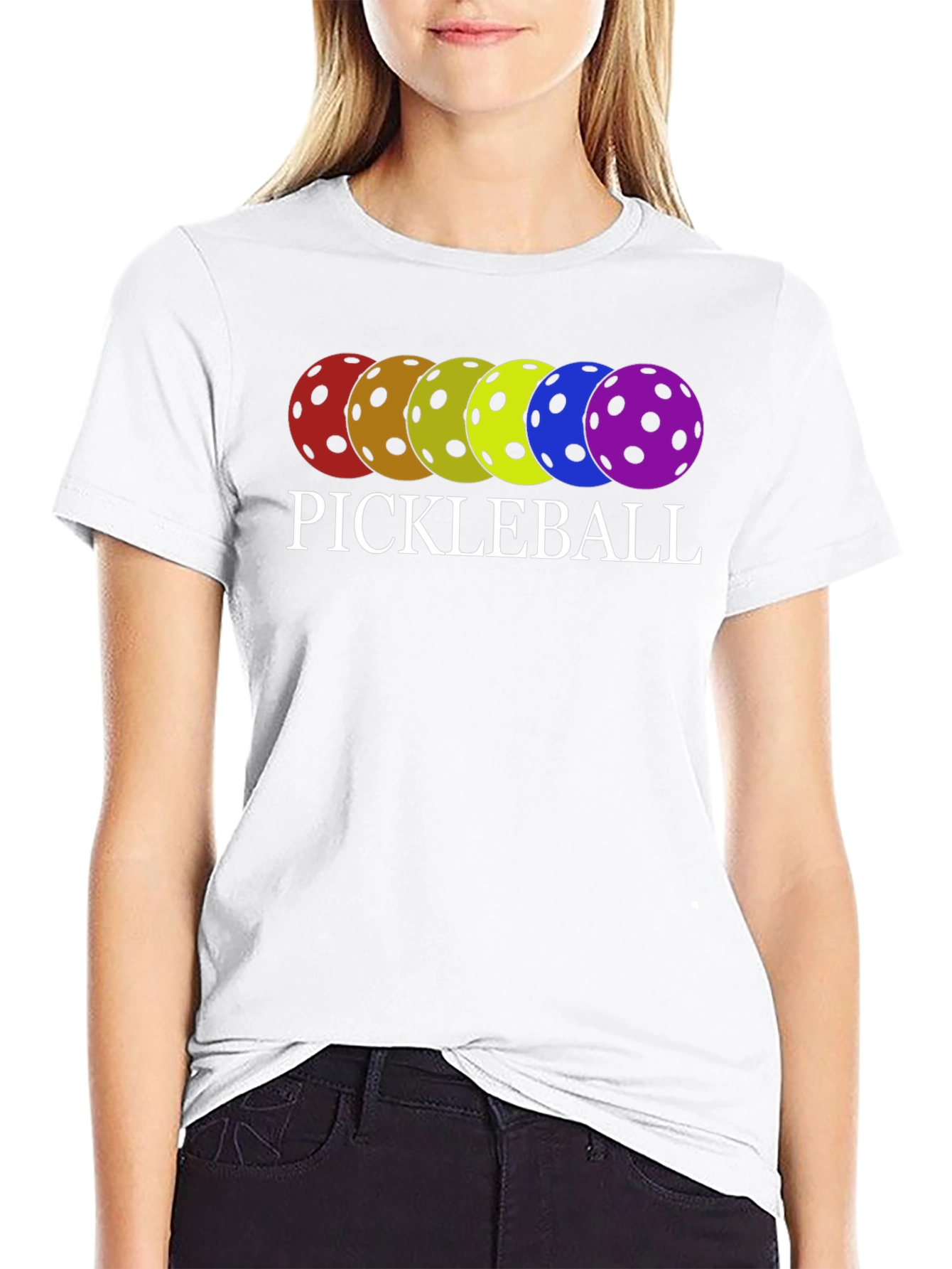 Pickleball T-Shirt Rainbow Ball Design