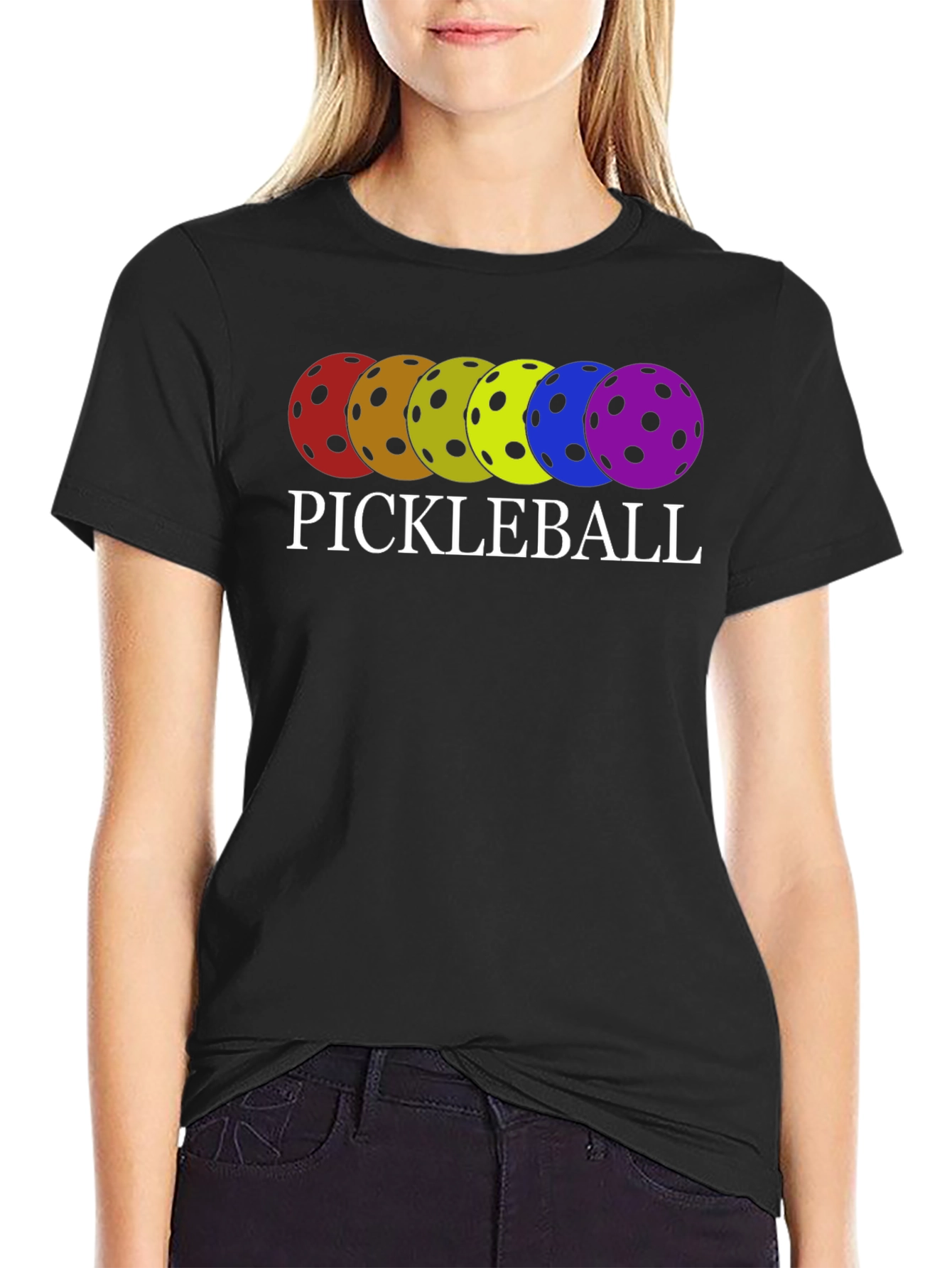 Pickleball T-Shirt Rainbow Ball Design