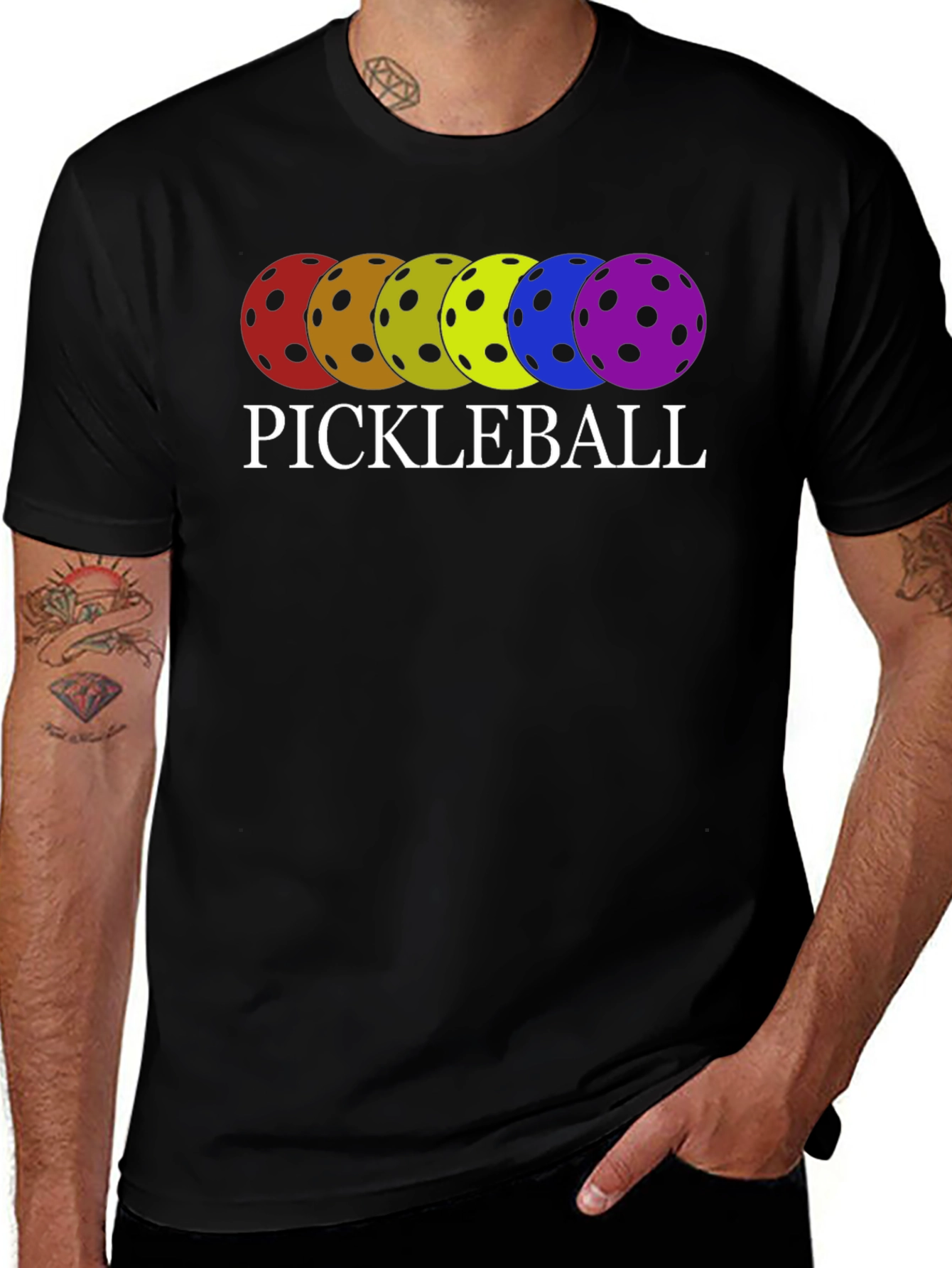 Pickleball T-Shirt Rainbow Ball Design