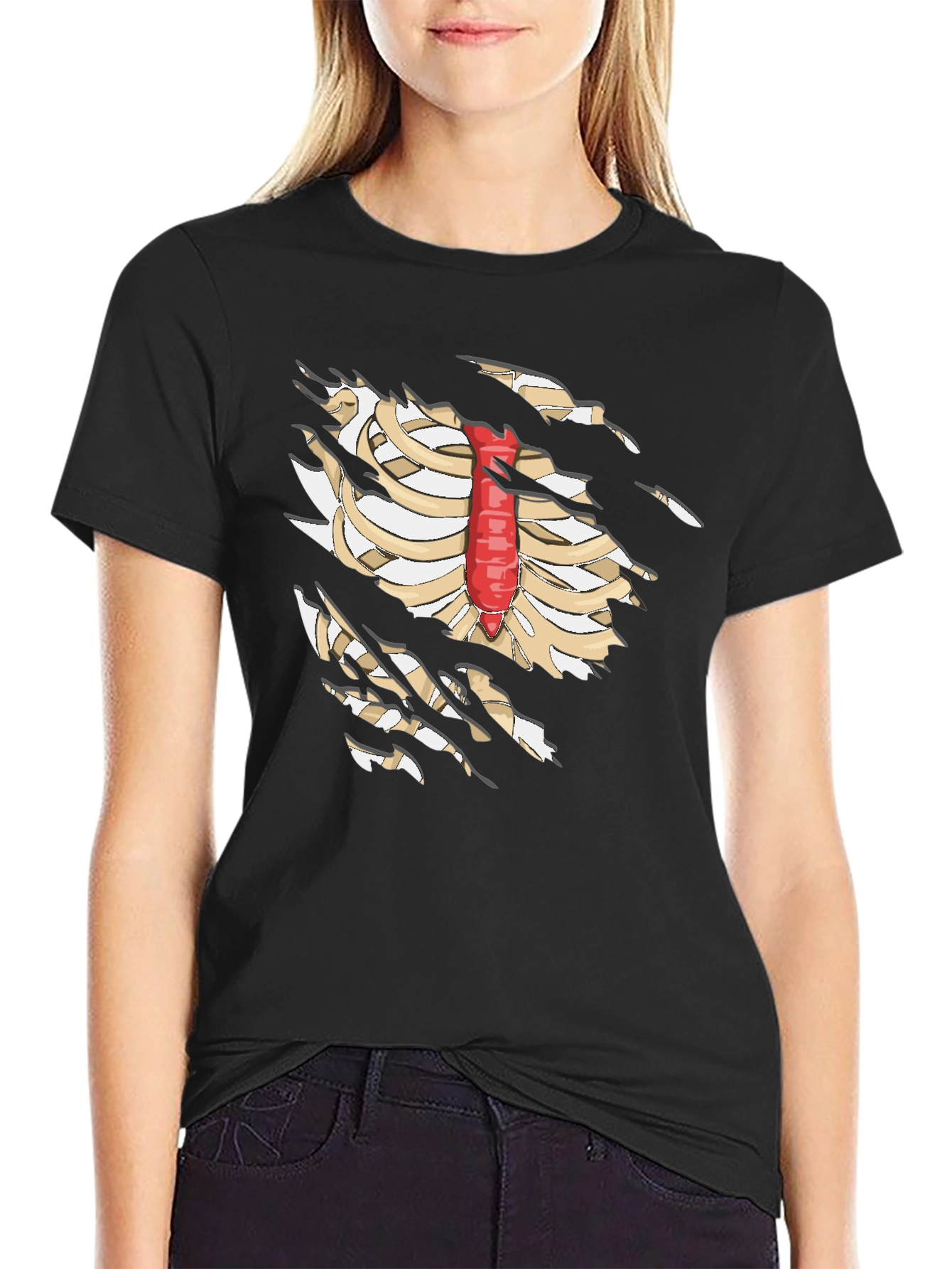 Skeleton Rib Cage T-Shirt - Black Novelty Graphic Tee