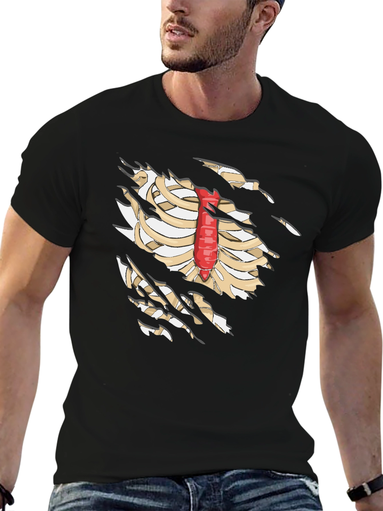 Skeleton Rib Cage T-Shirt - Black Novelty Graphic Tee