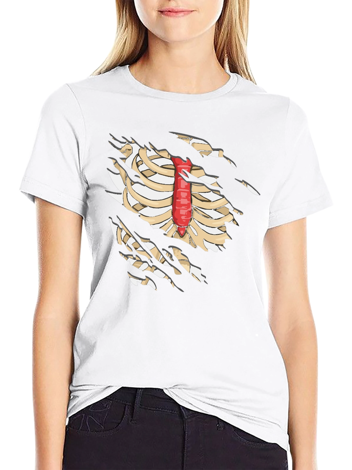 Skeleton Rib Cage T-Shirt - Black Novelty Graphic Tee