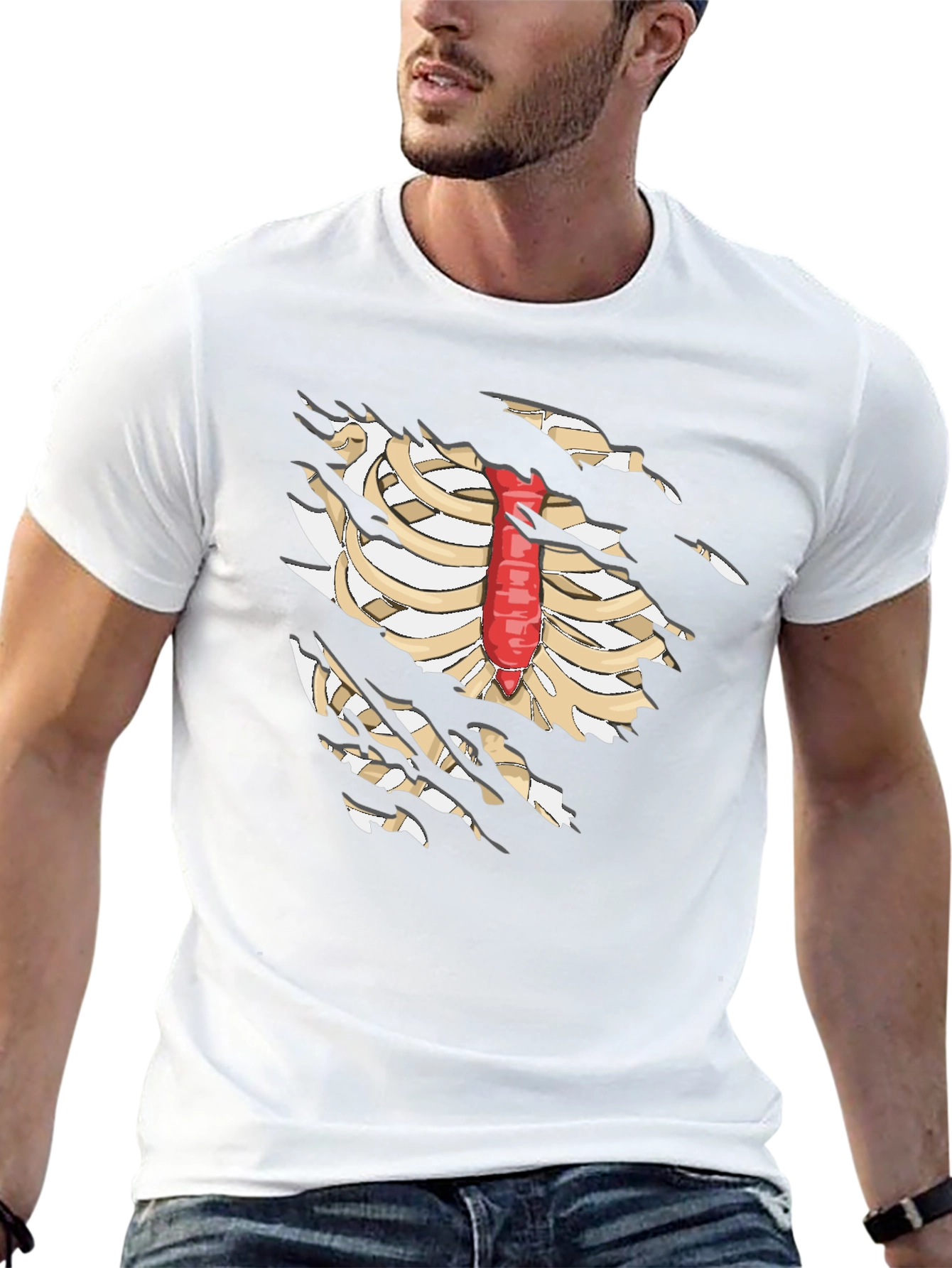 Skeleton Rib Cage T-Shirt - Black Novelty Graphic Tee
