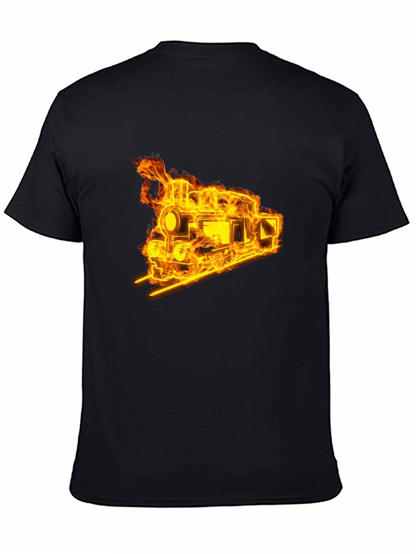 Flaming Train Graphic Tee - Black Cotton