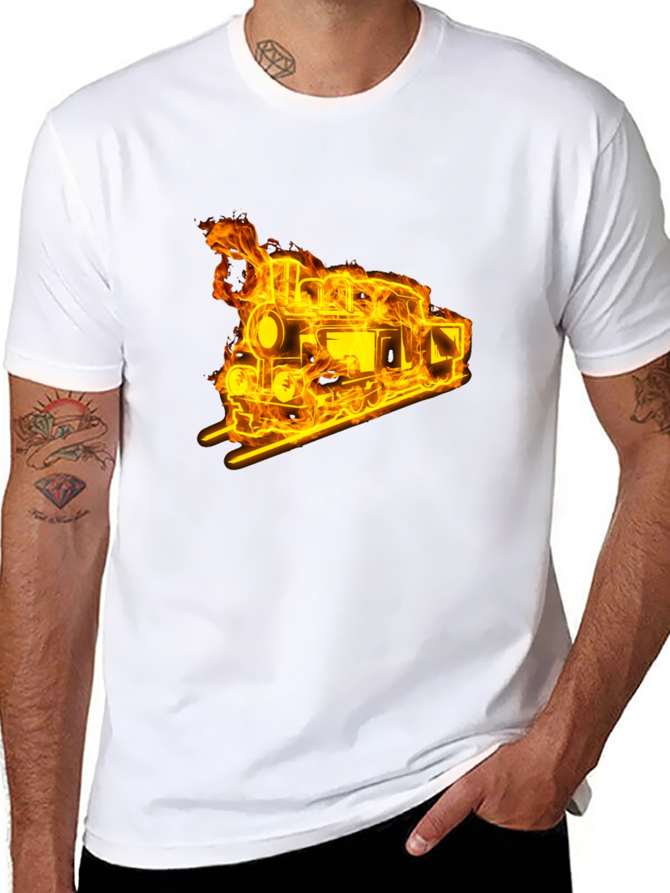 Flaming Train Graphic Tee - Black Cotton