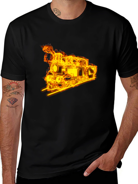Flaming Train Graphic Tee - Black Cotton
