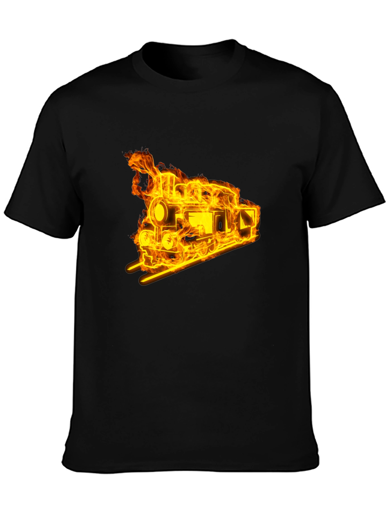 Flaming Train Graphic Tee - Black Cotton