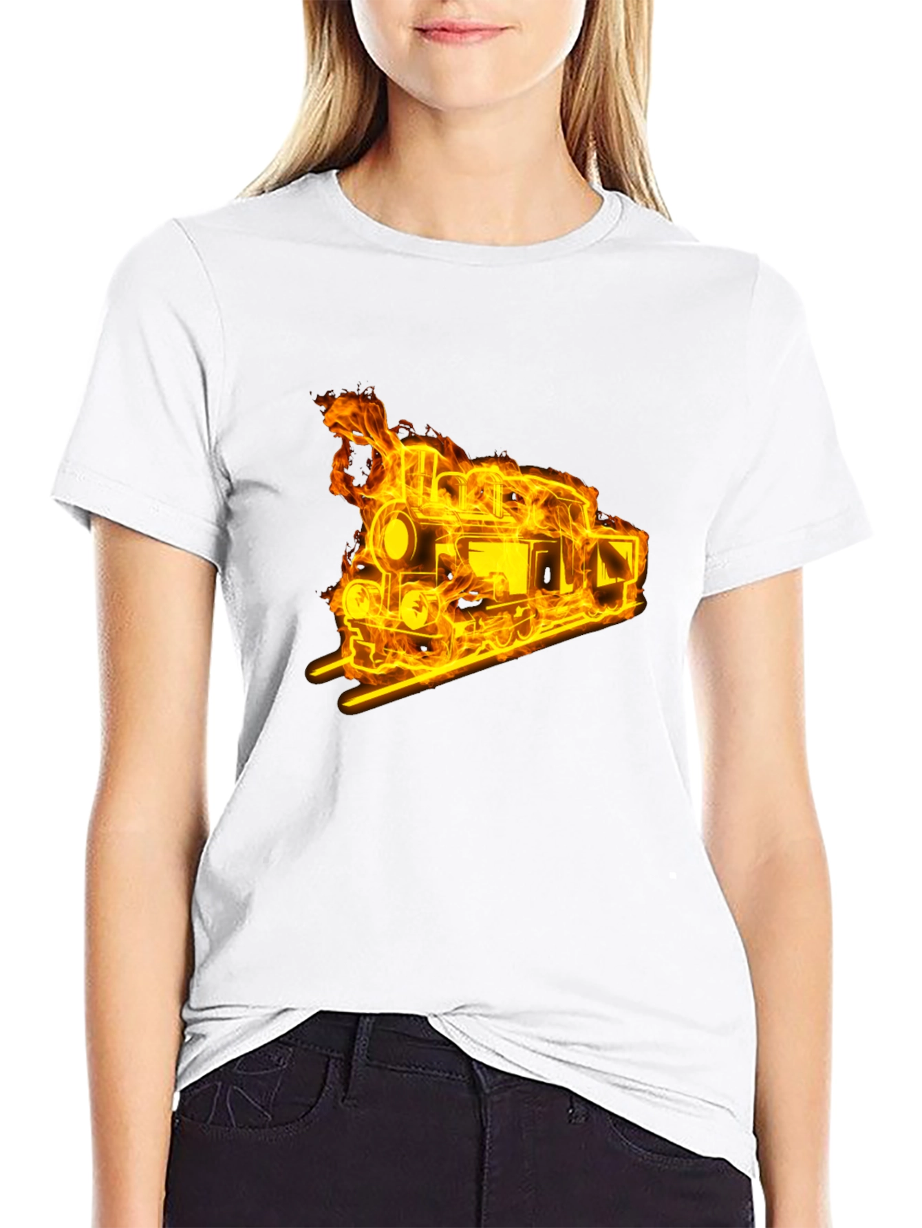 Flaming Train Graphic Tee - Black Cotton