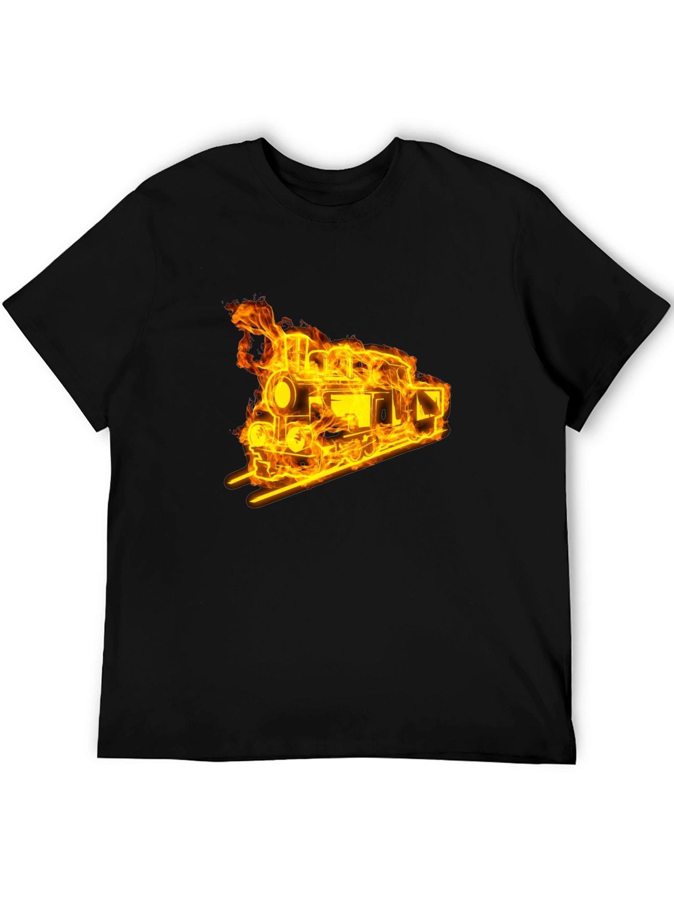 Flaming Train Graphic Tee - Black Cotton