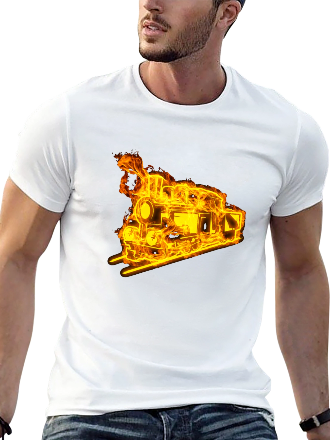 Flaming Train Graphic Tee - Black Cotton