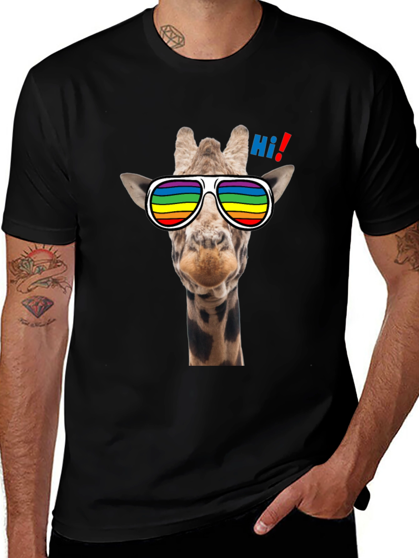 Cool Giraffe T-Shirt with Rainbow Sunglasses
