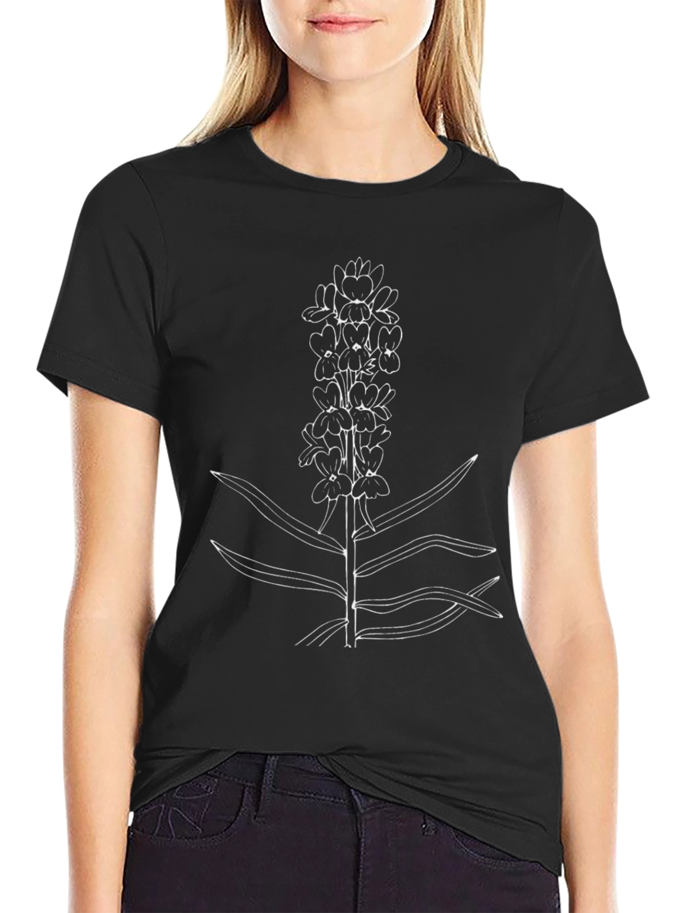 Botanical Sketch T-Shirt - Black Casual Tee