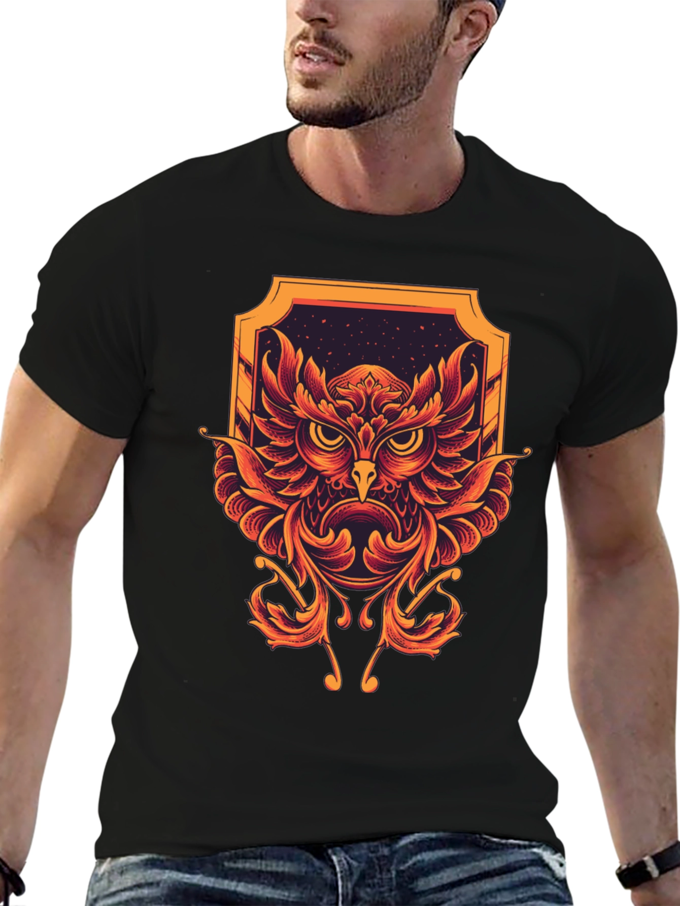 Owl Graphic Print Black Tee