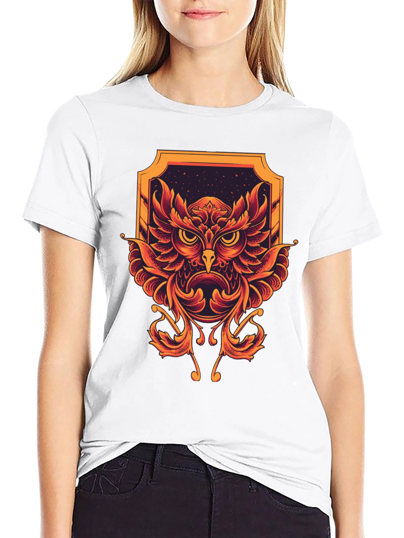 Owl Graphic Print Black Tee