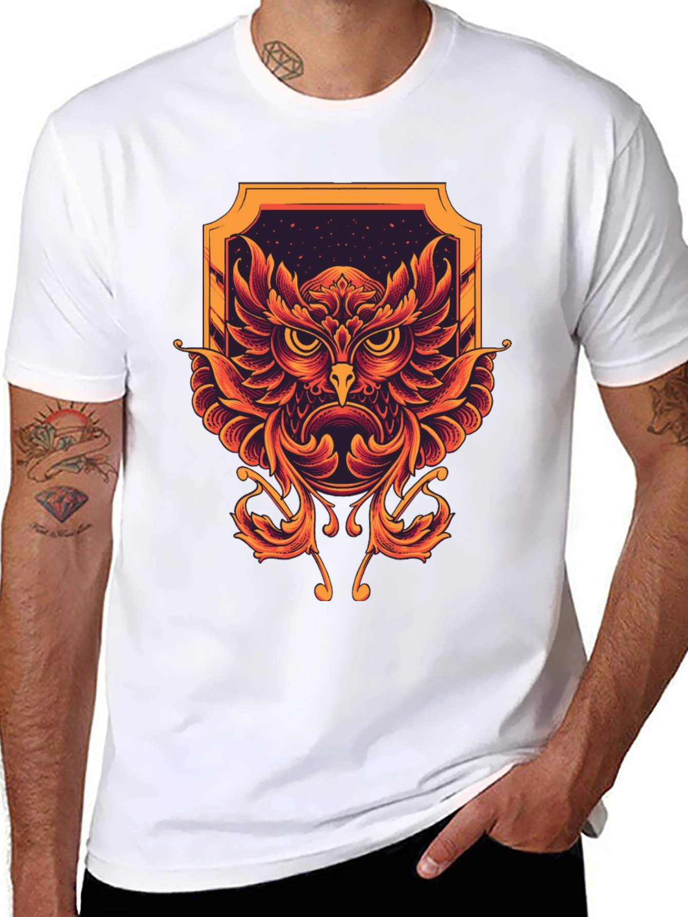 Owl Graphic Print Black Tee