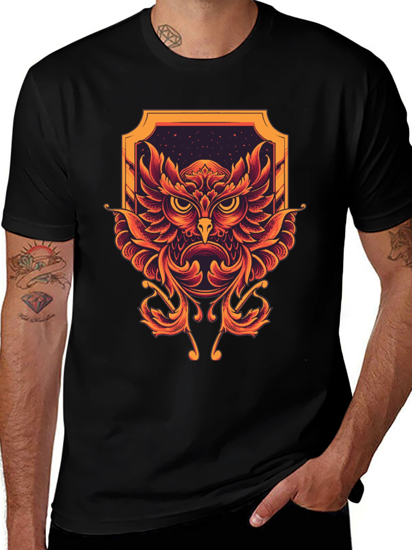 Owl Graphic Print Black Tee