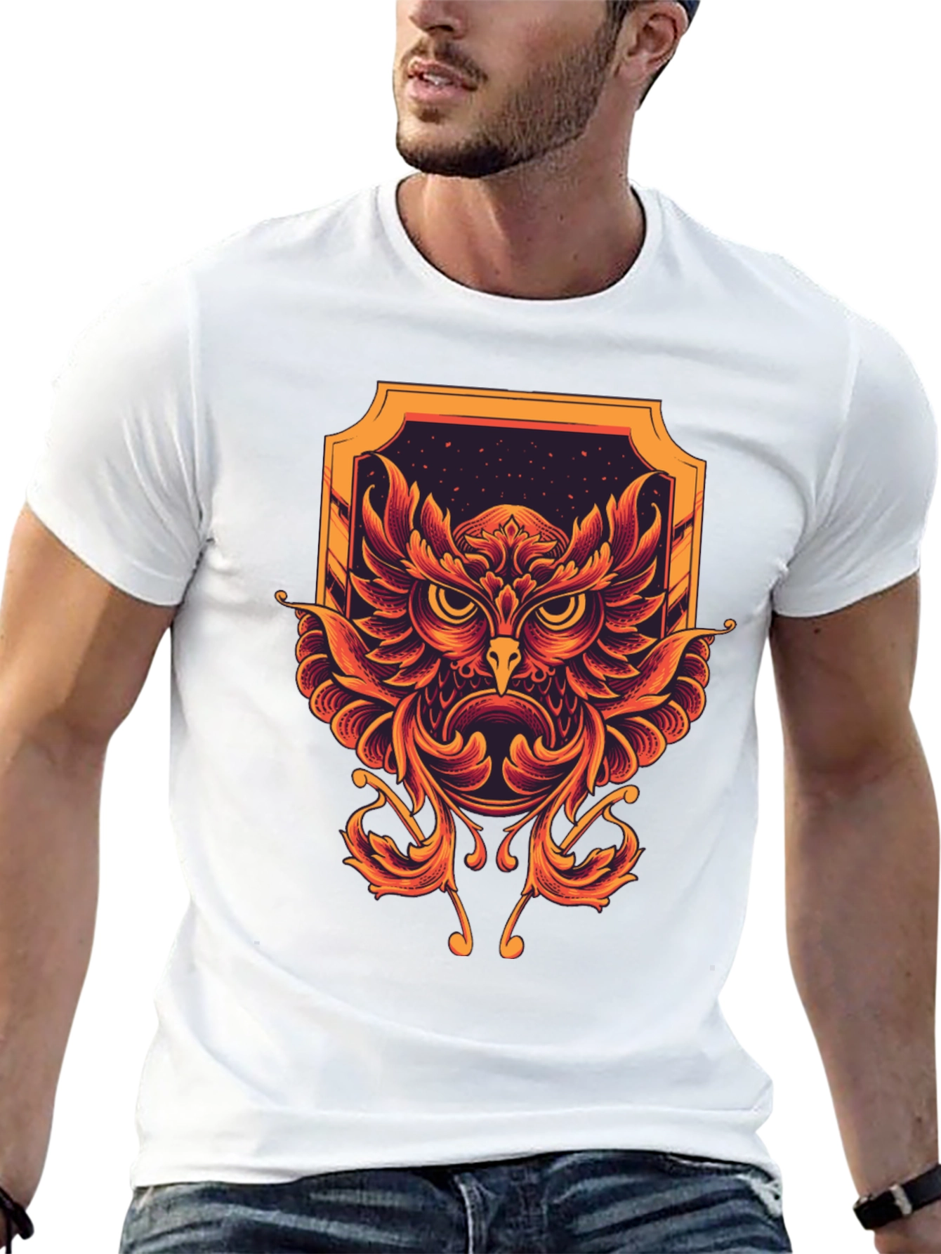 Owl Graphic Print Black Tee