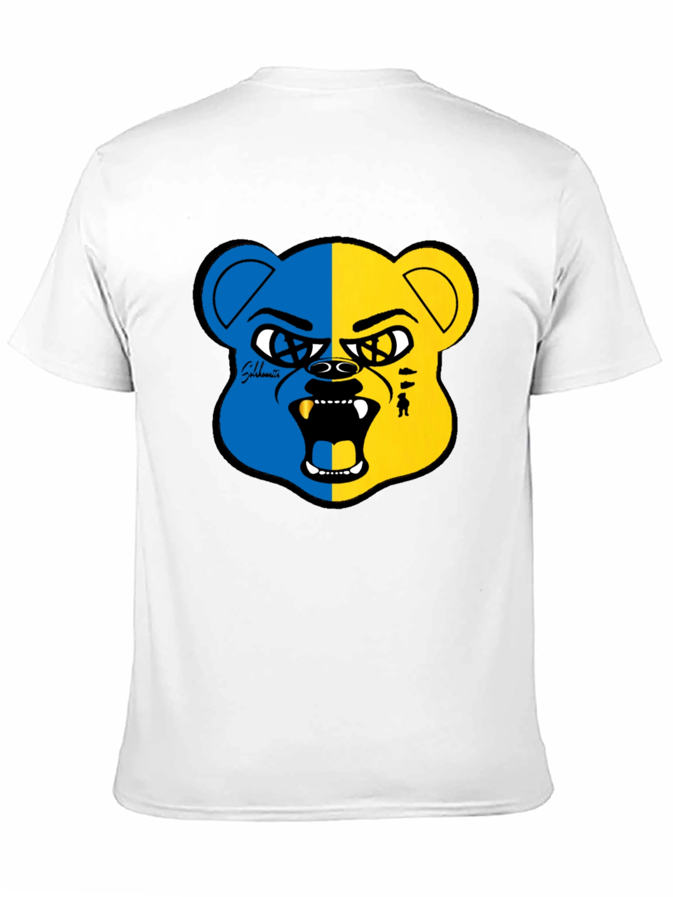 Blue and Yellow Bear Graphic Black T-Shirt