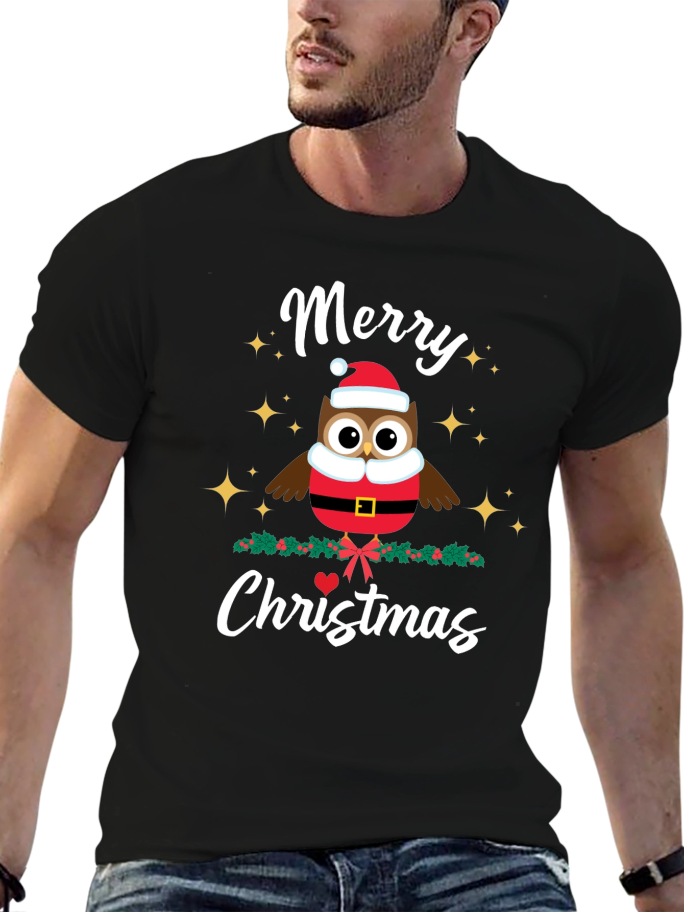 Merry Christmas Owl T-Shirt - Holiday Festive Tee