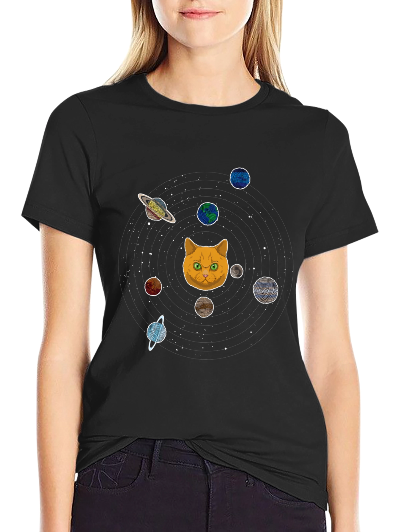 Cosmic Cat Universe Graphic Tee - Black