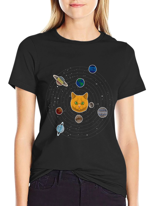 Cosmic Cat Universe Graphic Tee - Black