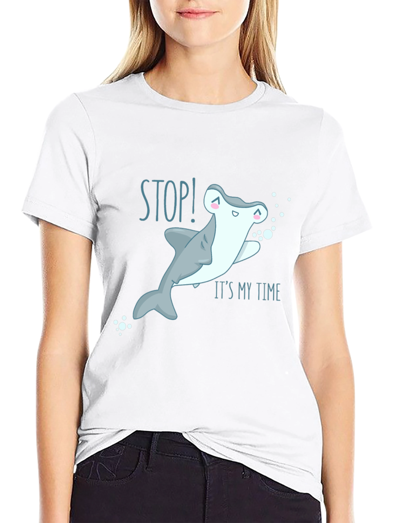 Stop! Its My Time Cute Shark Graphic T-Shirt