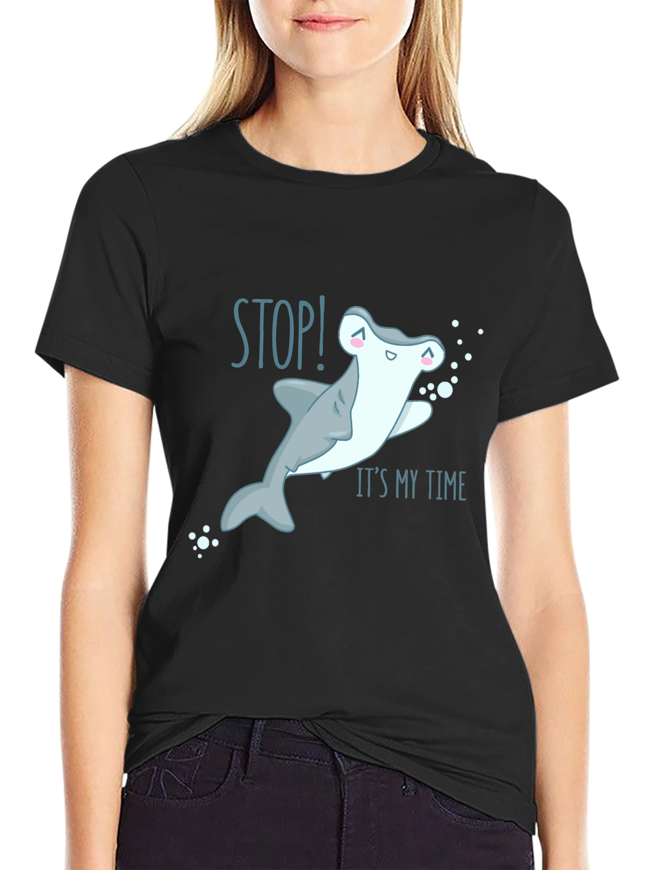 Stop! Its My Time Cute Shark Graphic T-Shirt