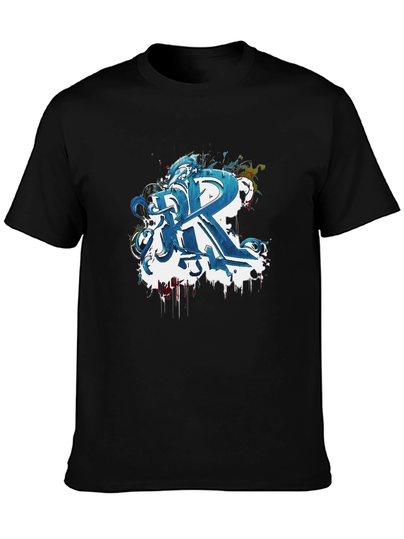 Abstract Blue Graffiti R Black T-Shirt