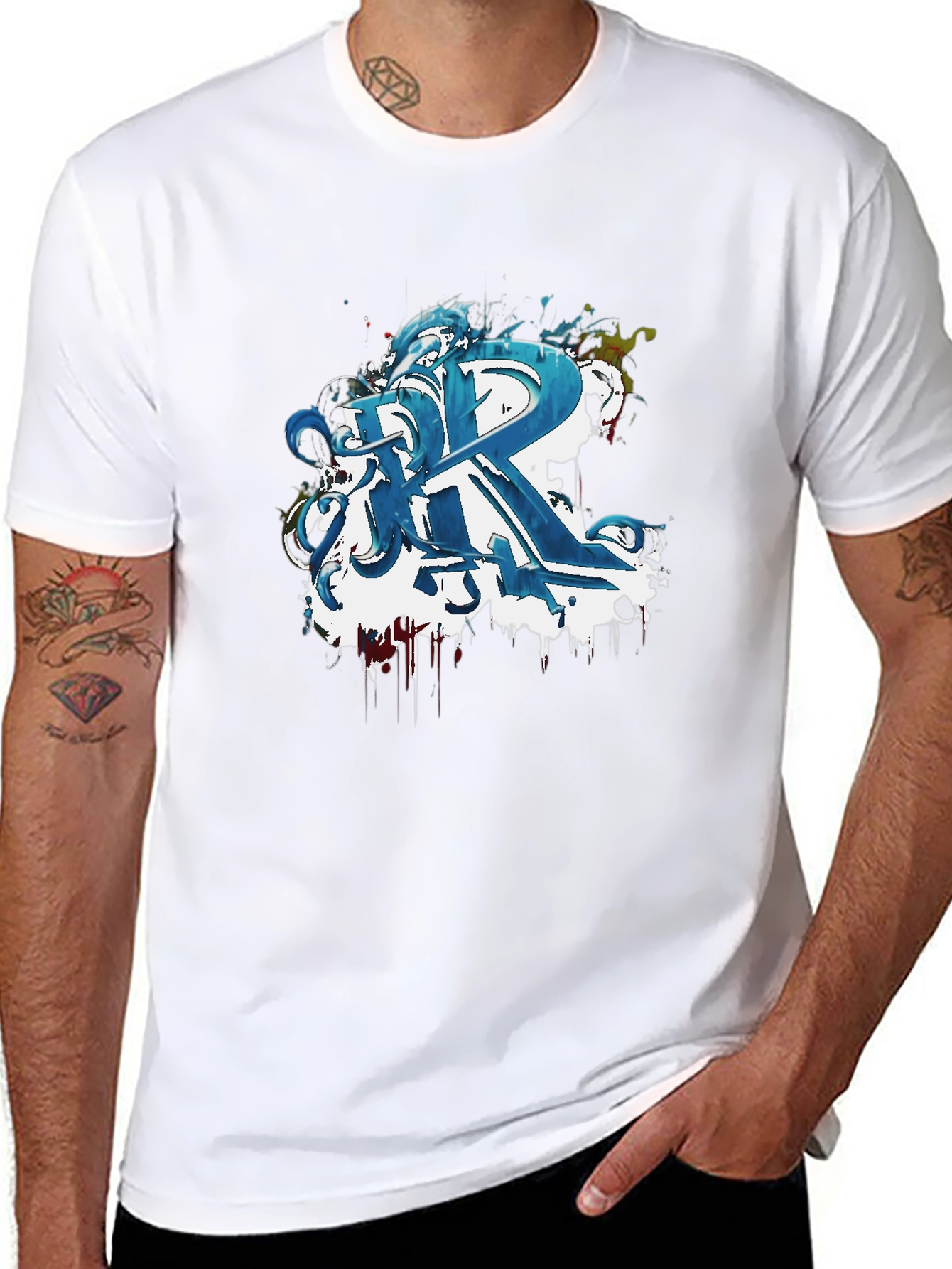 Abstract Blue Graffiti R Black T-Shirt