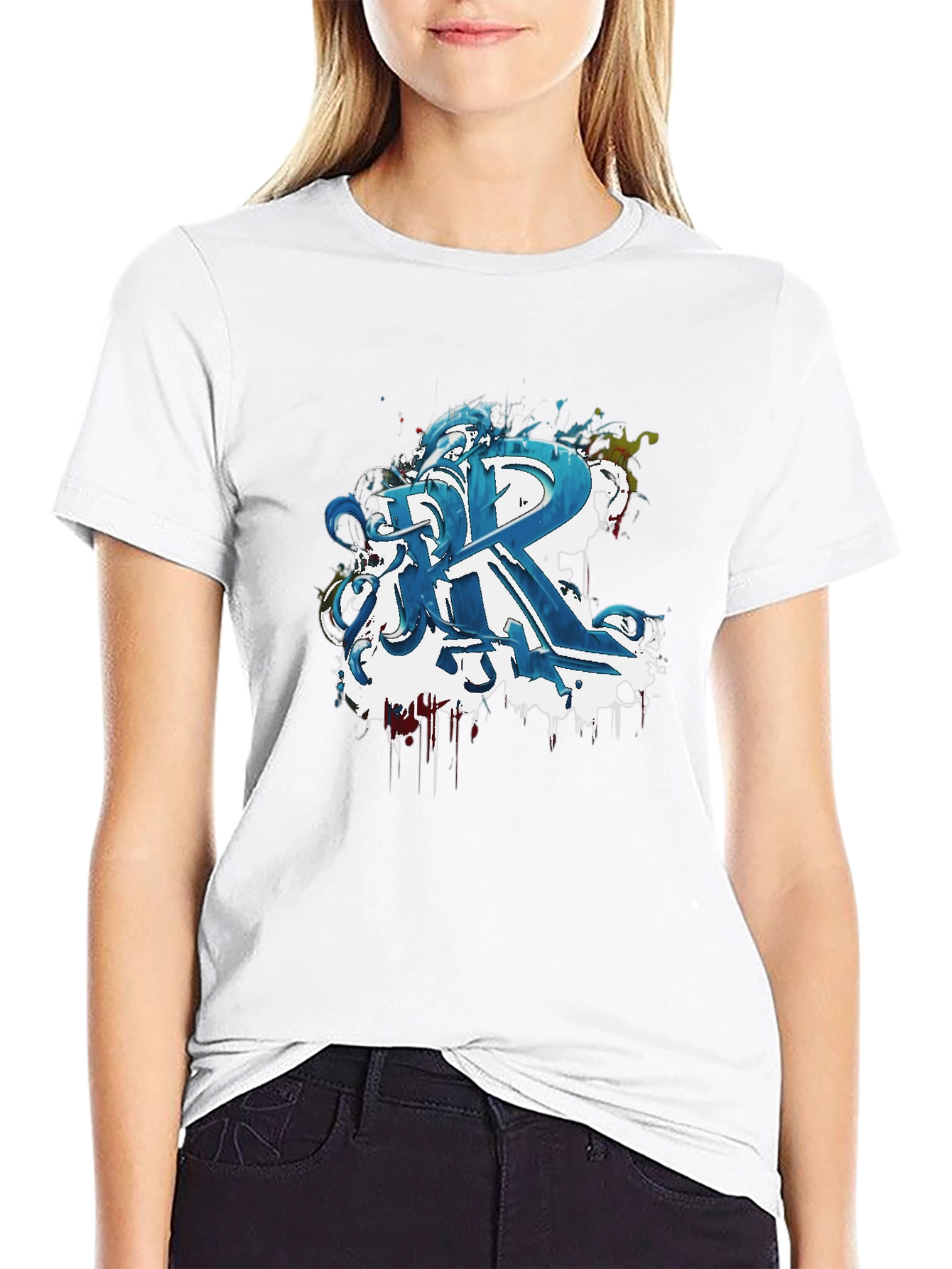 Abstract Blue Graffiti R Black T-Shirt