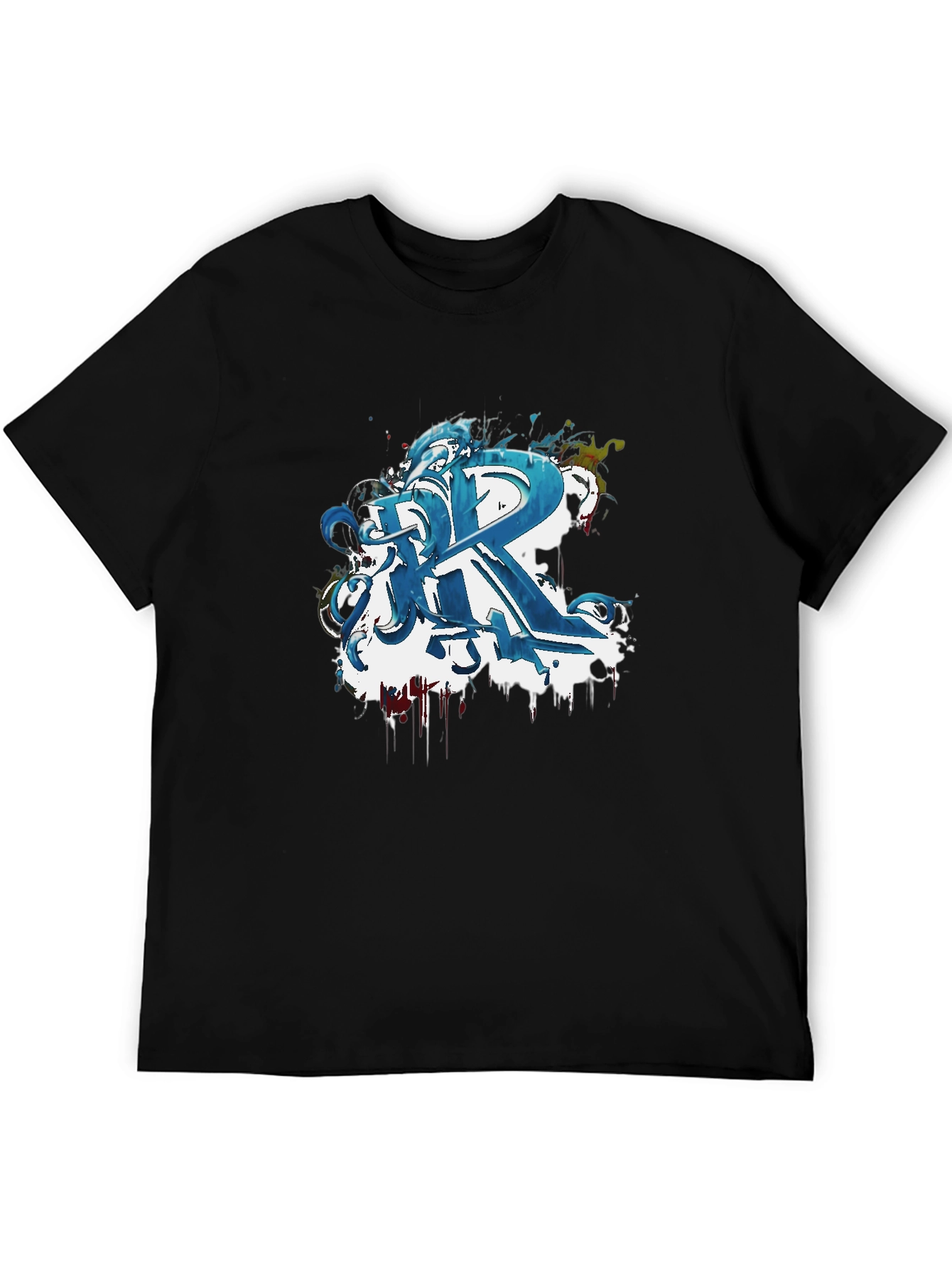 Abstract Blue Graffiti R Black T-Shirt