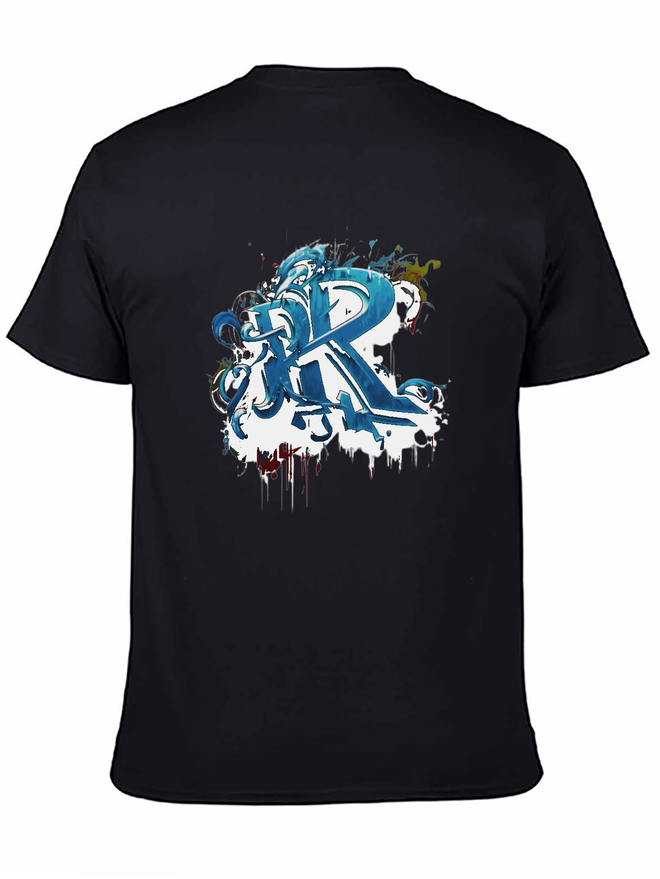 Abstract Blue Graffiti R Black T-Shirt