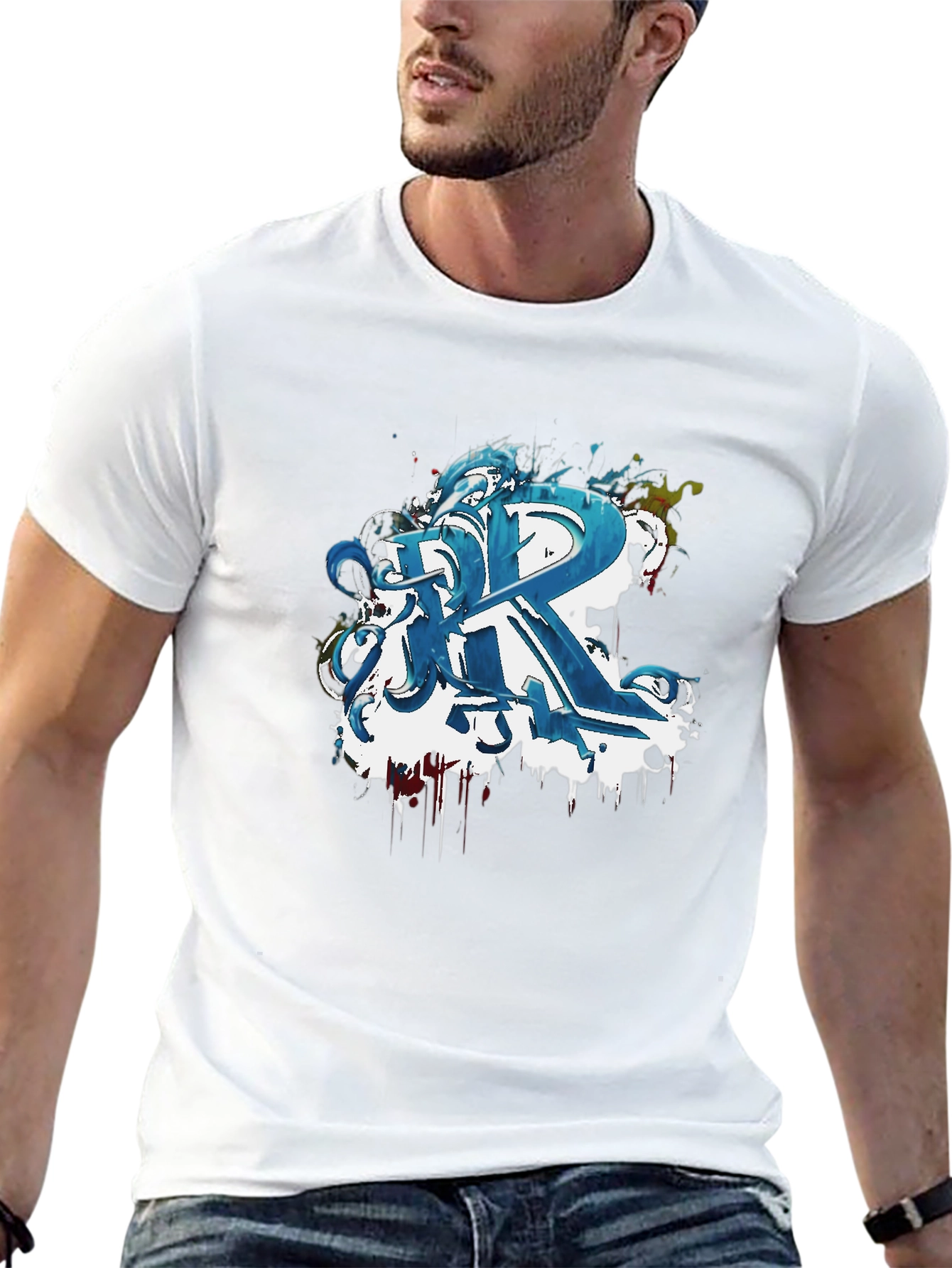 Abstract Blue Graffiti R Black T-Shirt