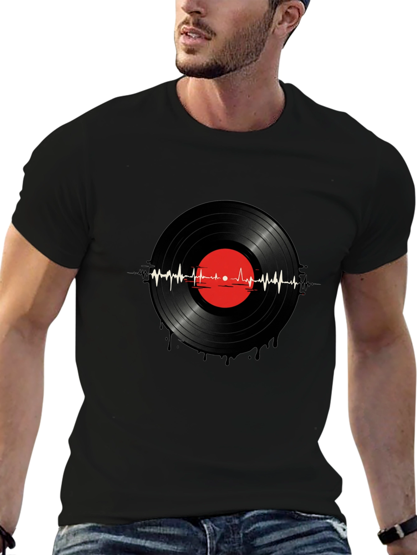 Vinyl Record Heartbeat Graphic T-Shirt
