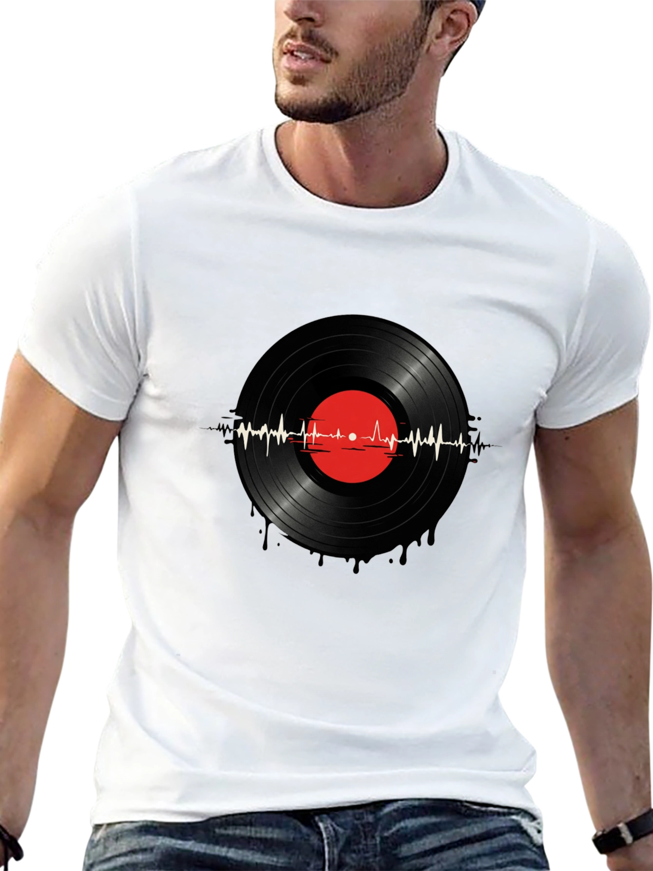 Vinyl Record Heartbeat Graphic T-Shirt