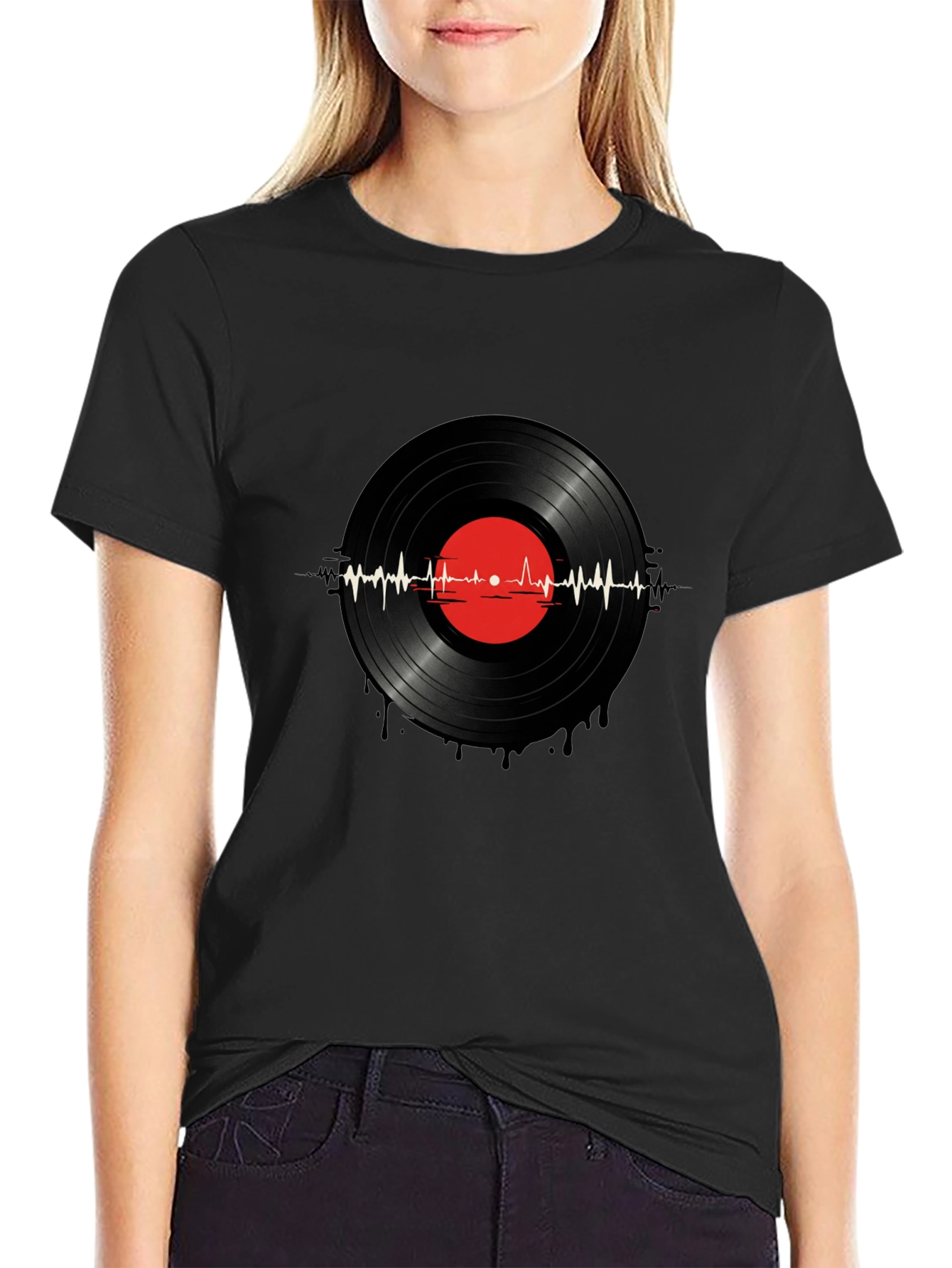 Vinyl Record Heartbeat Graphic T-Shirt