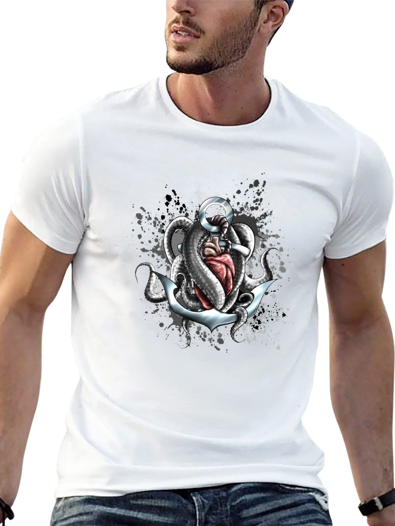 Anchor & Octopus T-Shirt - Unique Graphic Tee