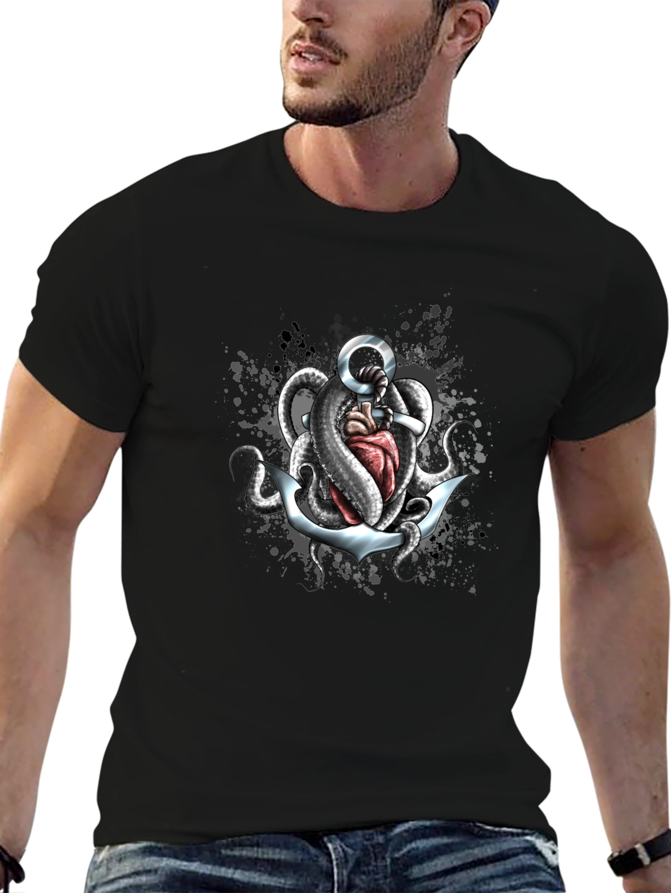 Anchor & Octopus T-Shirt - Unique Graphic Tee