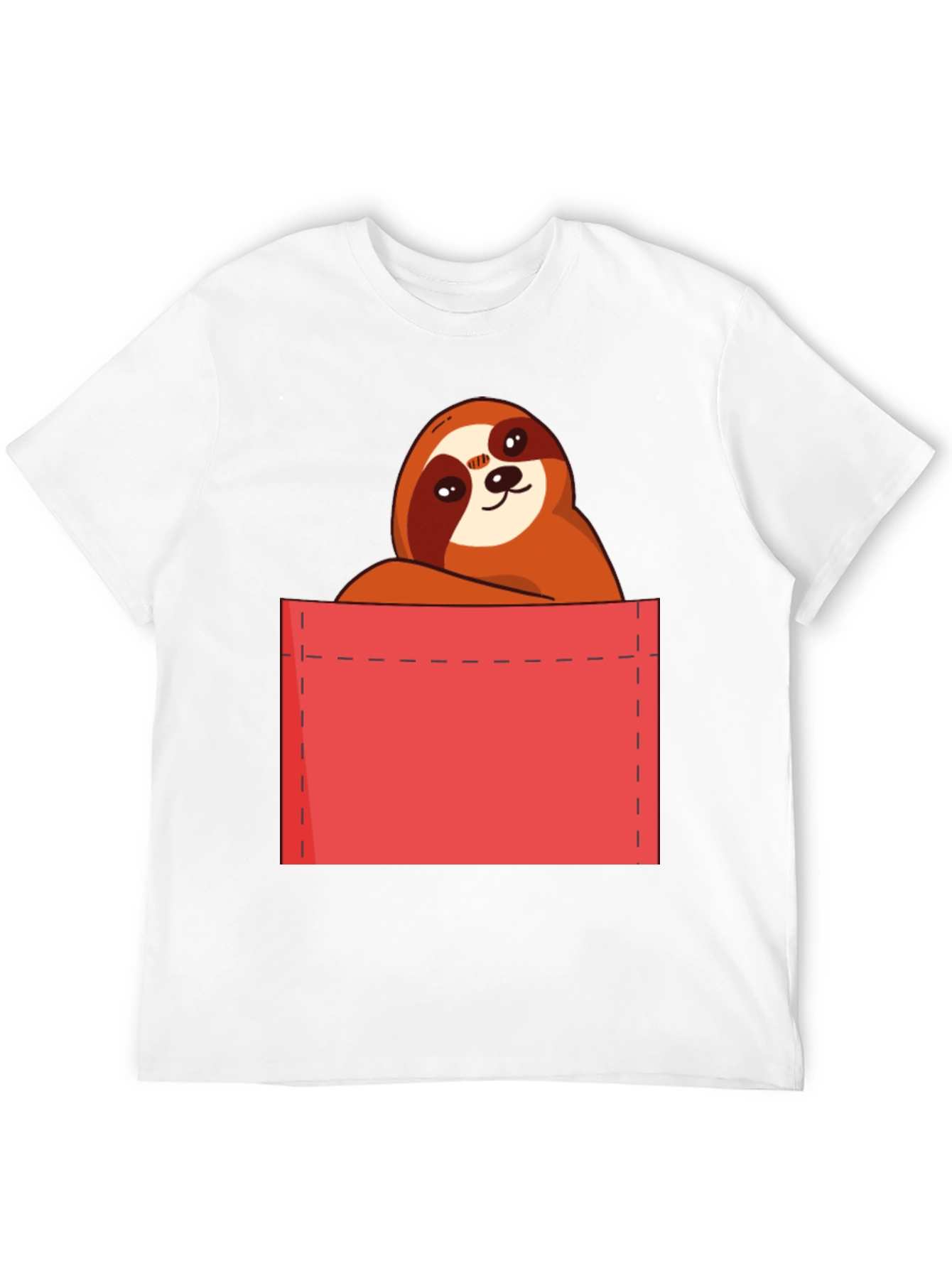 Sloth in Pocket T-Shirt - Cute Cartoon Animal Tee