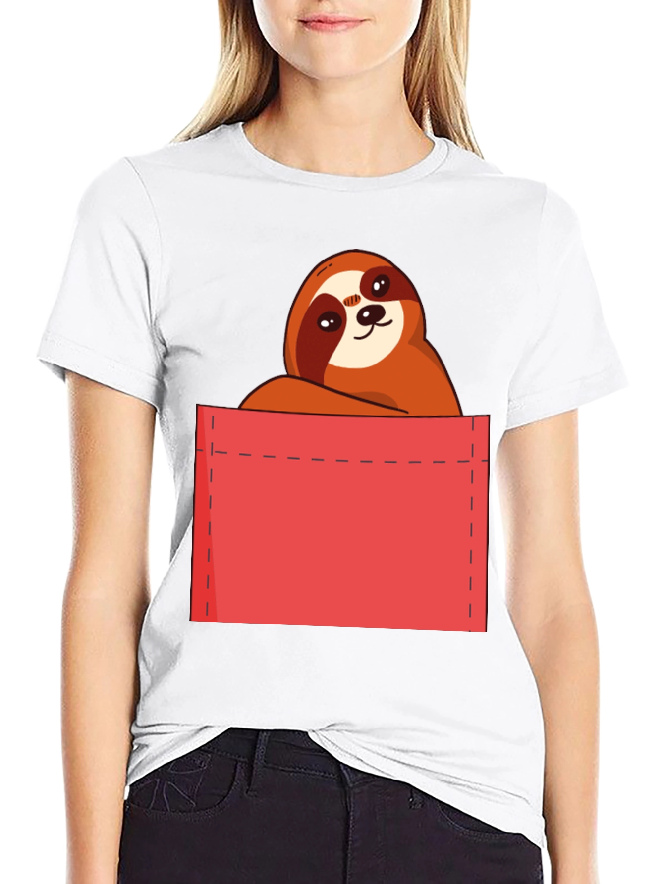 Sloth in Pocket T-Shirt - Cute Cartoon Animal Tee