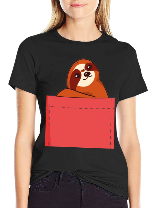 Sloth in Pocket T-Shirt - Cute Cartoon Animal Tee