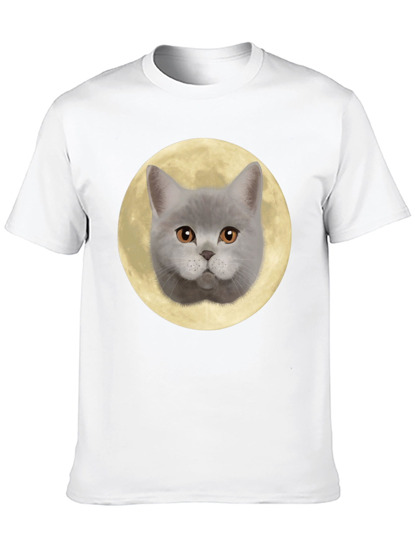 Cat Face Moon Graphic T-Shirt - Black