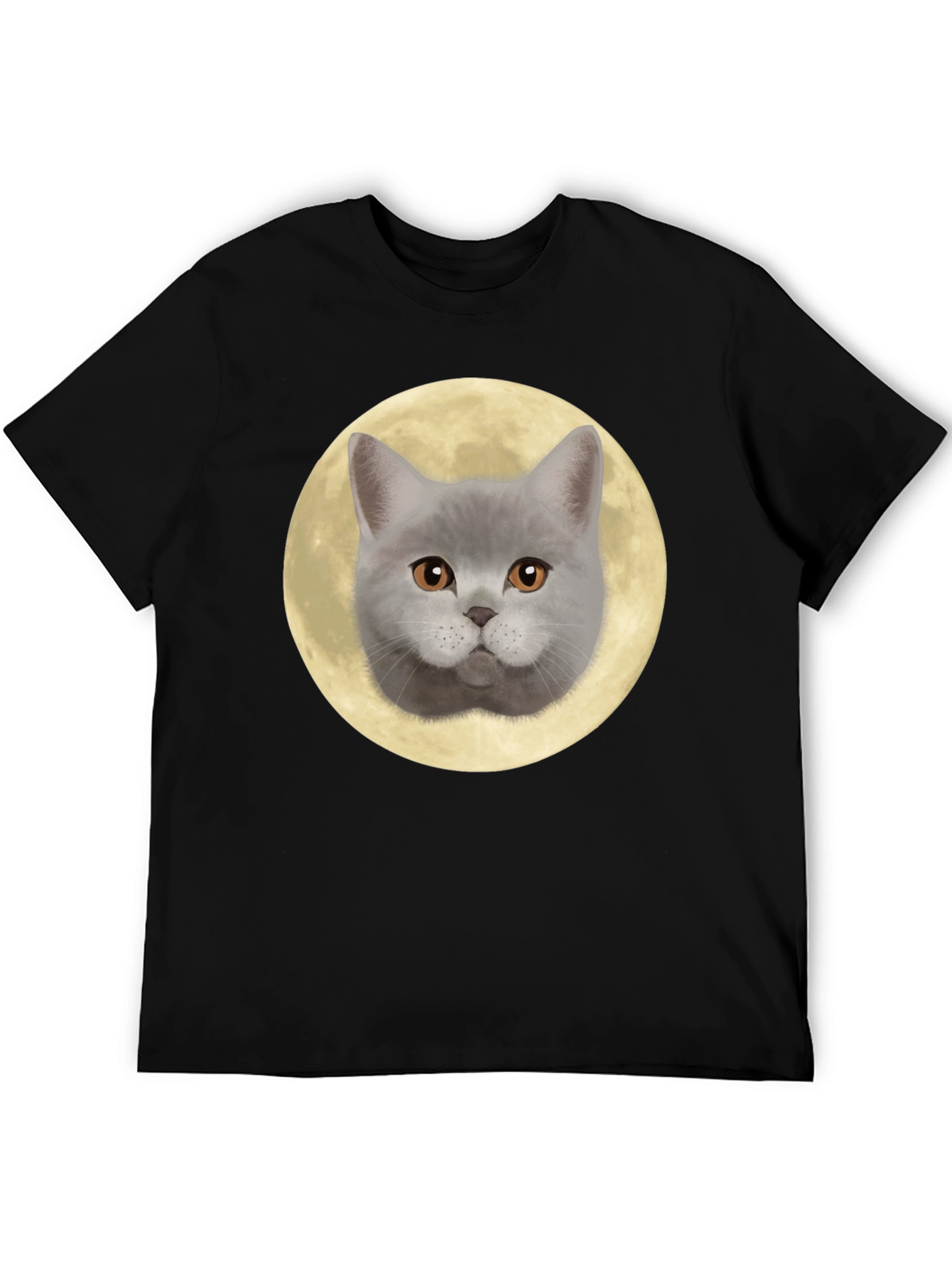 Cat Face Moon Graphic T-Shirt - Black