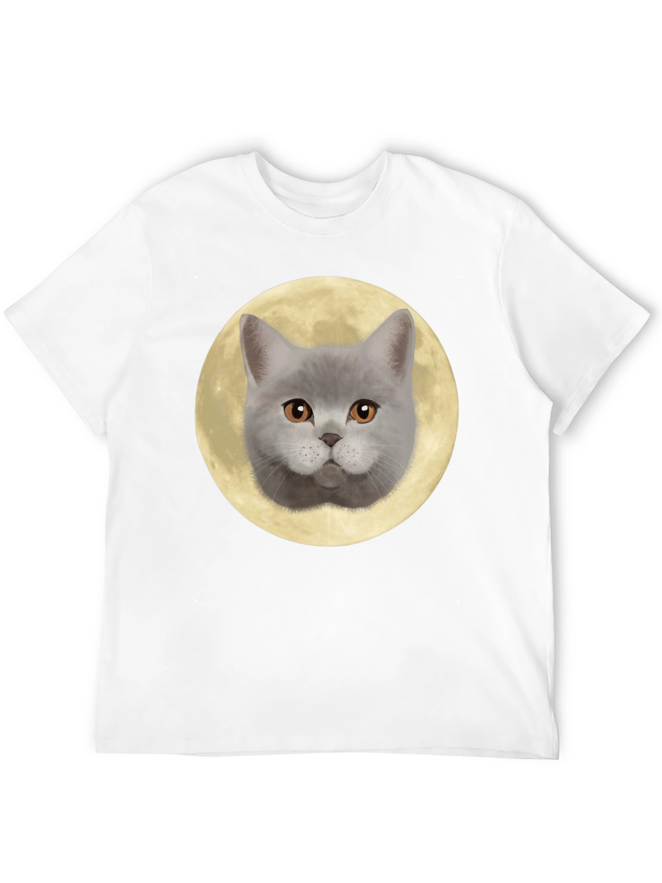 Cat Face Moon Graphic T-Shirt - Black