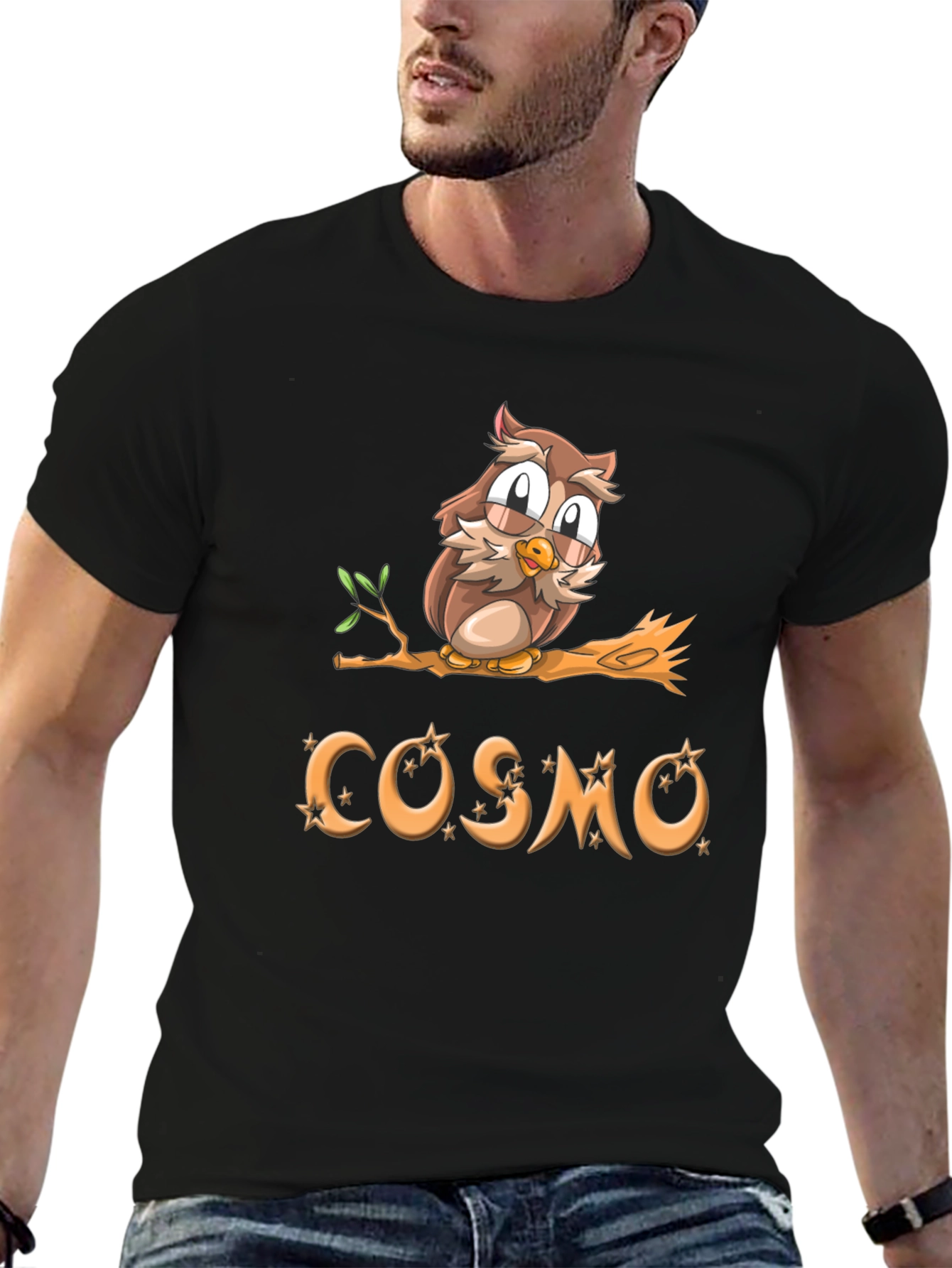 Cosmo Owl Graphic Tee - Black Cotton Blend
